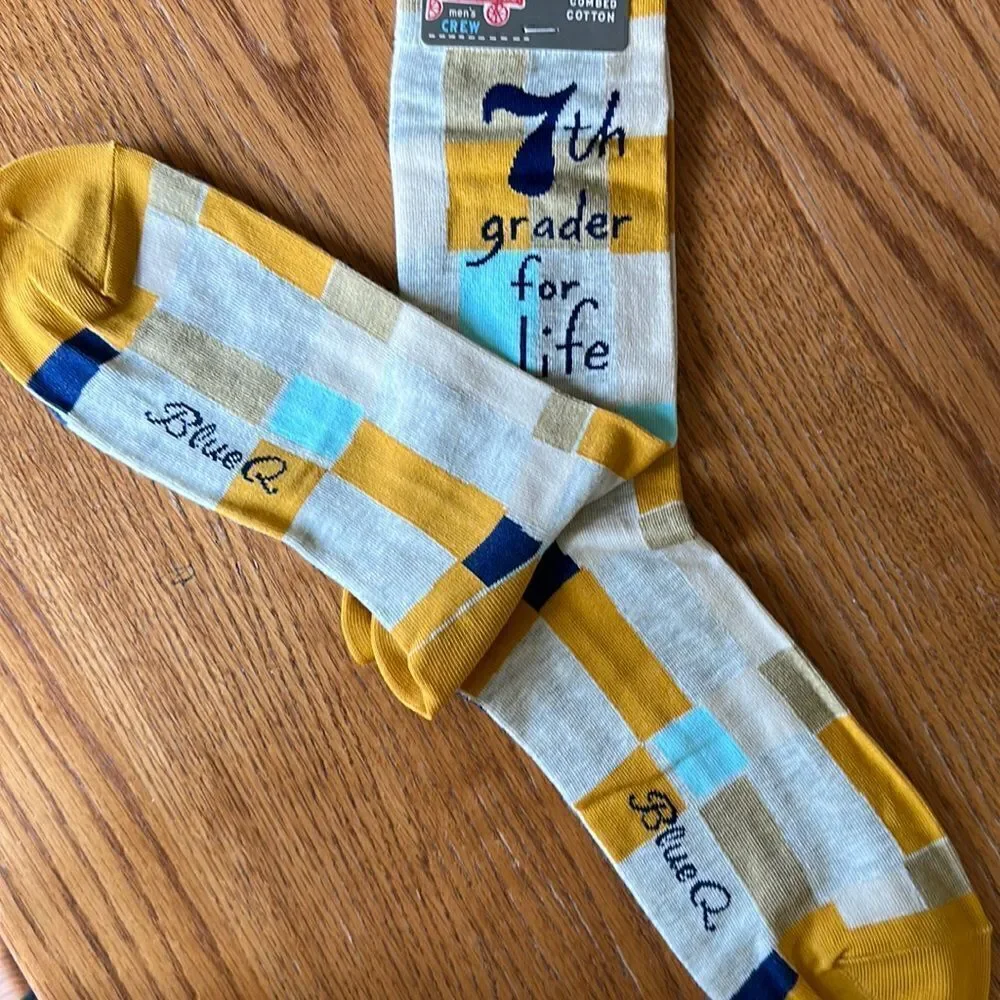 Blue Q Mens Socks Cotton Crew 7th Grader for Life